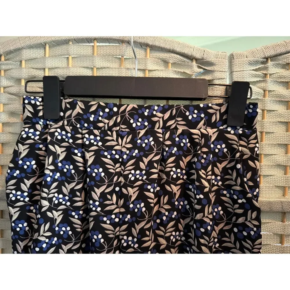 Women's Elastic Waist Wide Leg Pants Navy Blue Patterned Tapered Pleated Front
